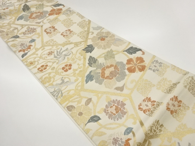 切り嵌め風花唐草に鳳凰模様織出し袋帯